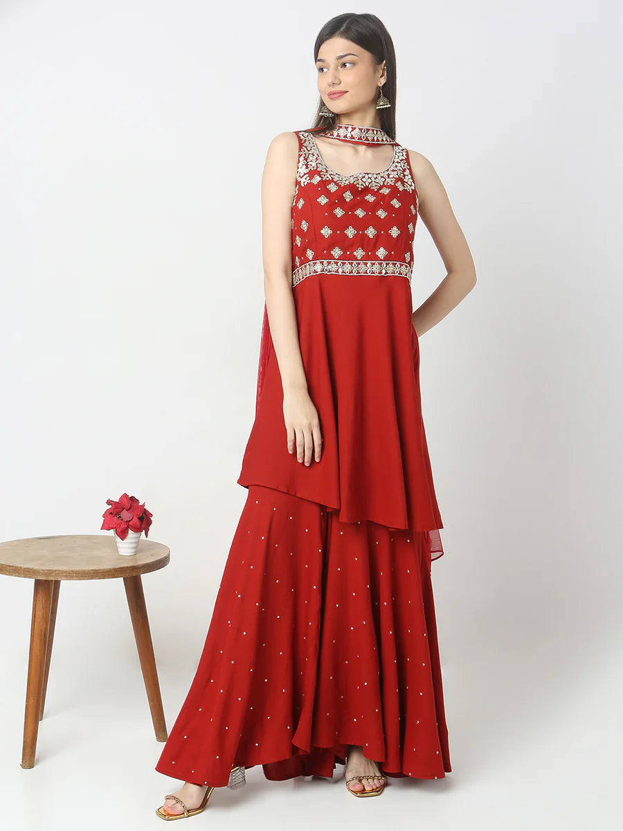 Embroidered Kurta and Sharara with Dupatta Set Online