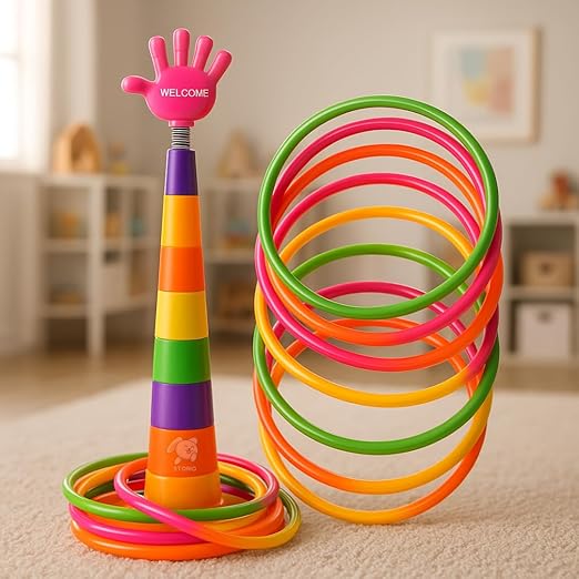 Storio 2 in 1 Ring Toss Game for Kids | Indoor Outdoor Fun Learning Activity Toy | Stacking Rings & Target Throw Game | Multicolor Plastic Toy for Baby | Birthday Gift