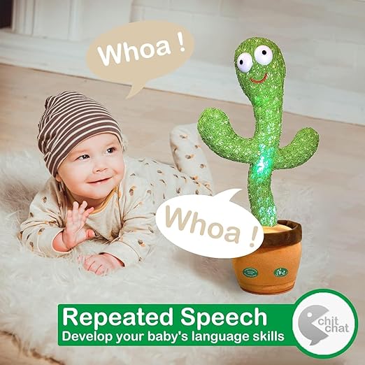 Storio Rechargeable Toys Talking Cactus Baby Toys for Kids Dancing Cactus Toys Can Sing Wriggle & Singing Recording Repeat What You Say Funny Education Toys for Children Playing Home Decor for Kids
