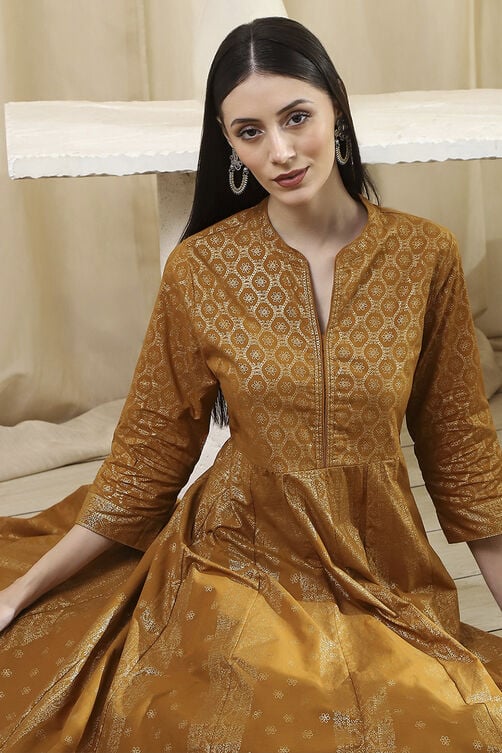 Mustard Brown Cotton Layered Anarkali Dress Online