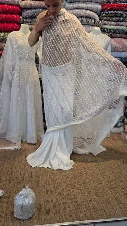 Exclusive Sale White Sequinned Embellished Saree Sale