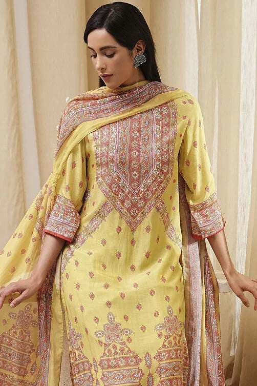 Green Modal Printed Straight Suit Set online