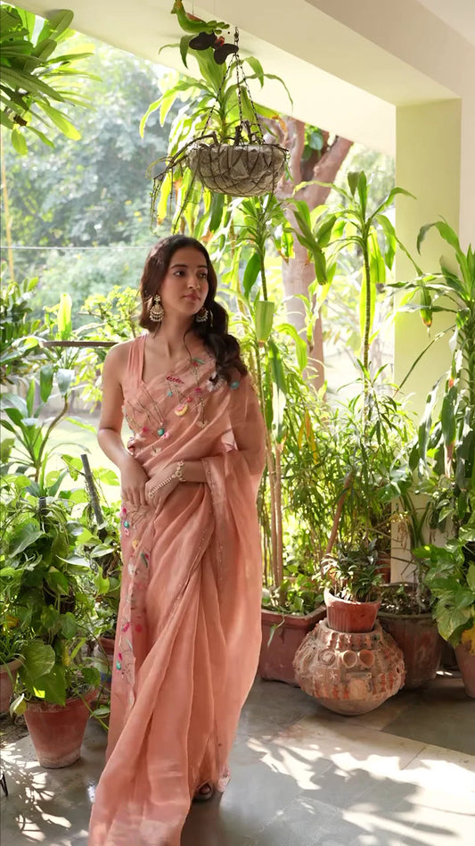 Floral Embroidered Pure Georgette Ready to Wear Saree ONLINE