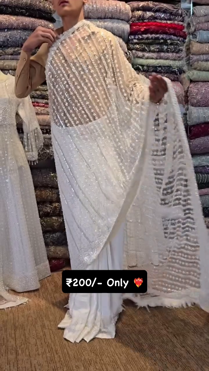Exclusive Sale White Sequinned Embellished Saree Sale